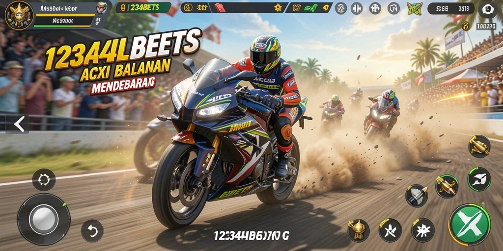 Screenshot utama 1234BETS menunjukkan balapan motor yang seru dan menegangkan.