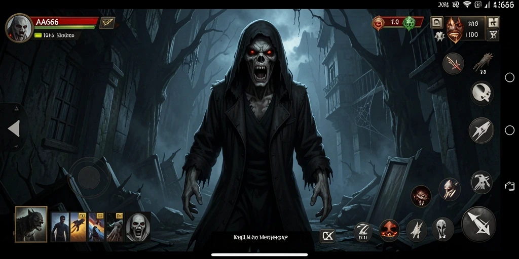 Screenshot gameplay AA666 yang menunjukkan suasana horor yang mencekam.