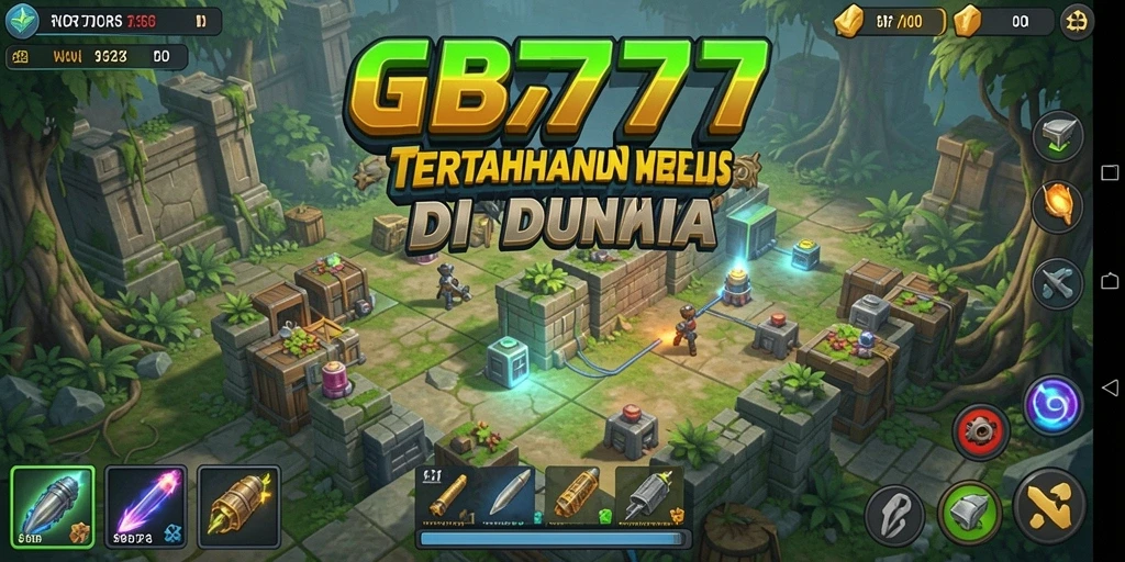 Screenshot utama GB777 menampilkan aksi seru pertahanan Tower Defense.
