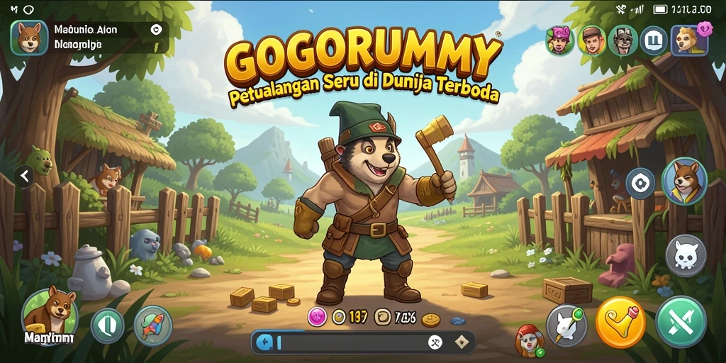 Screenshot GOGORUMMY menampilkan aksi petualangan dalam dunia terbuka.