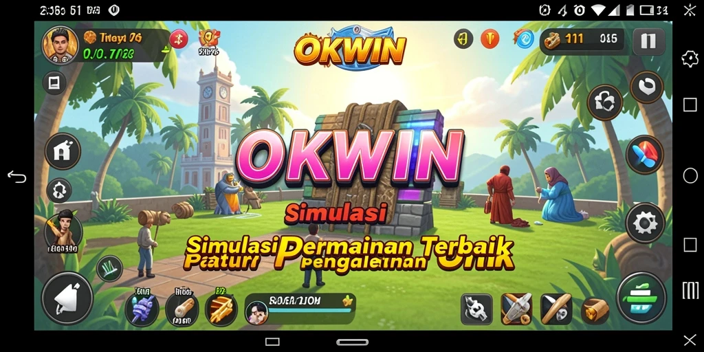 Tangkapan layar OKWIN menampilkan aksi seru dalam gameplay simulasi.